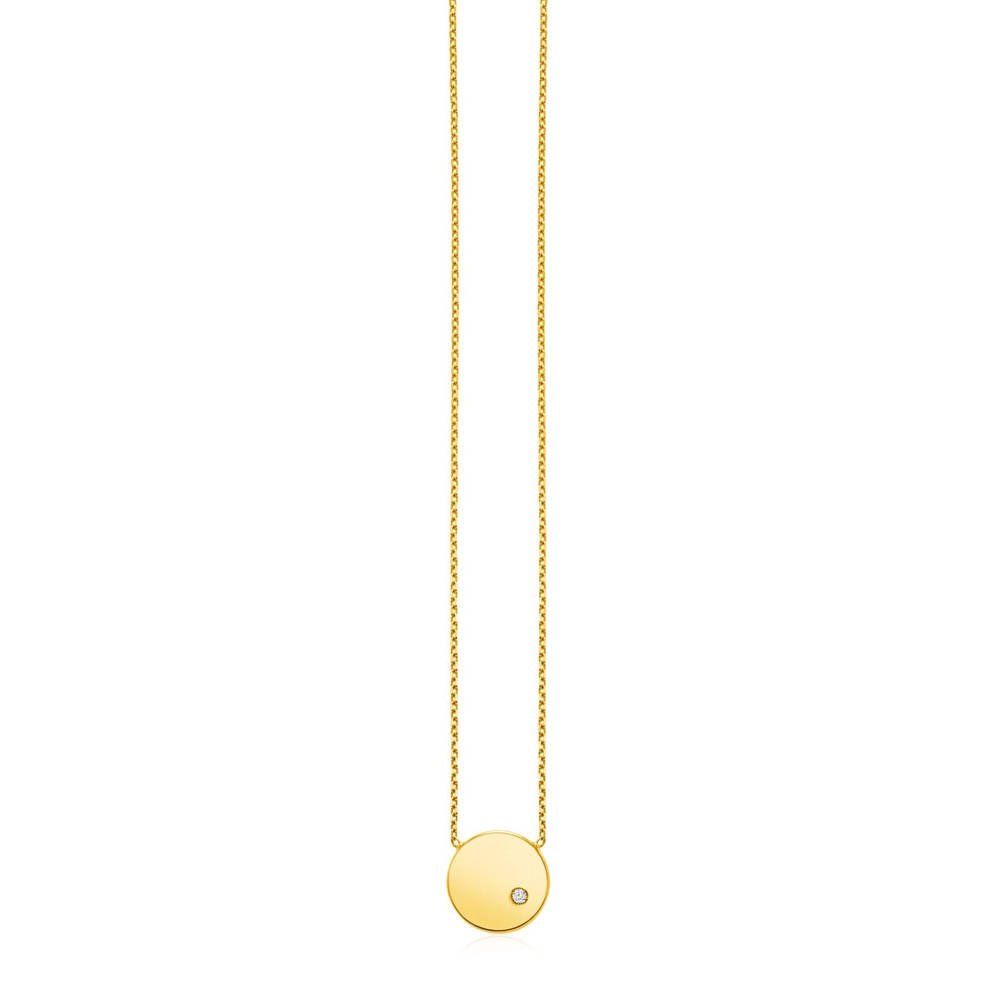 14k Yellow Gold Necklace with Polished Round Pendant with Diamond
