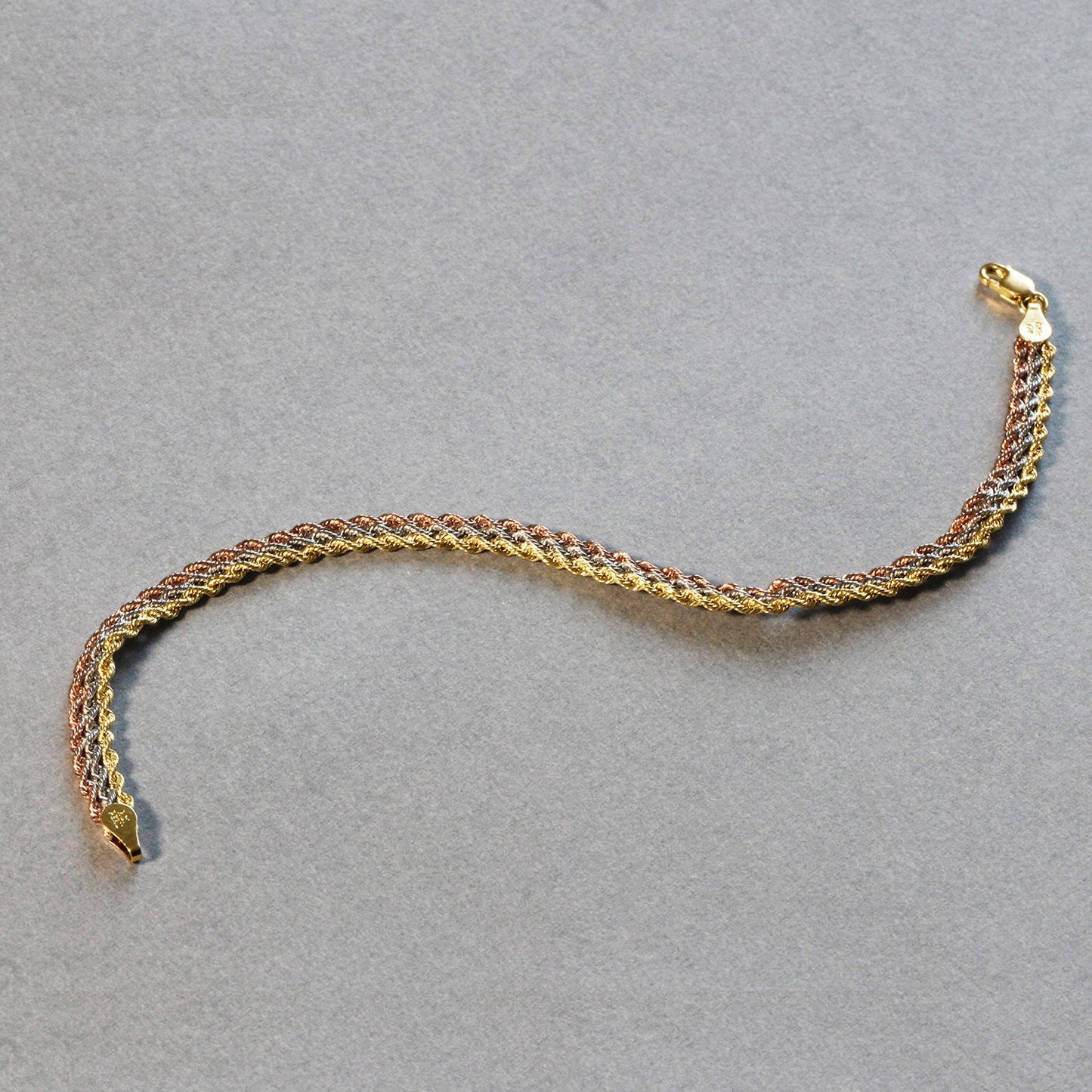 Tri-Toned Multi-Strand Rope Chain Bracelet in 10k Yellow, White, and Rose Gold (6.35 mm)