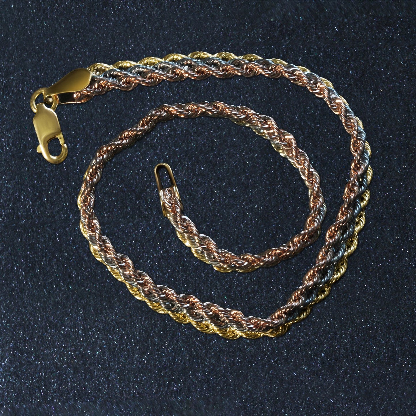 Tri-Toned Multi-Strand Rope Chain Bracelet in 10k Yellow, White, and Rose Gold (6.35 mm)
