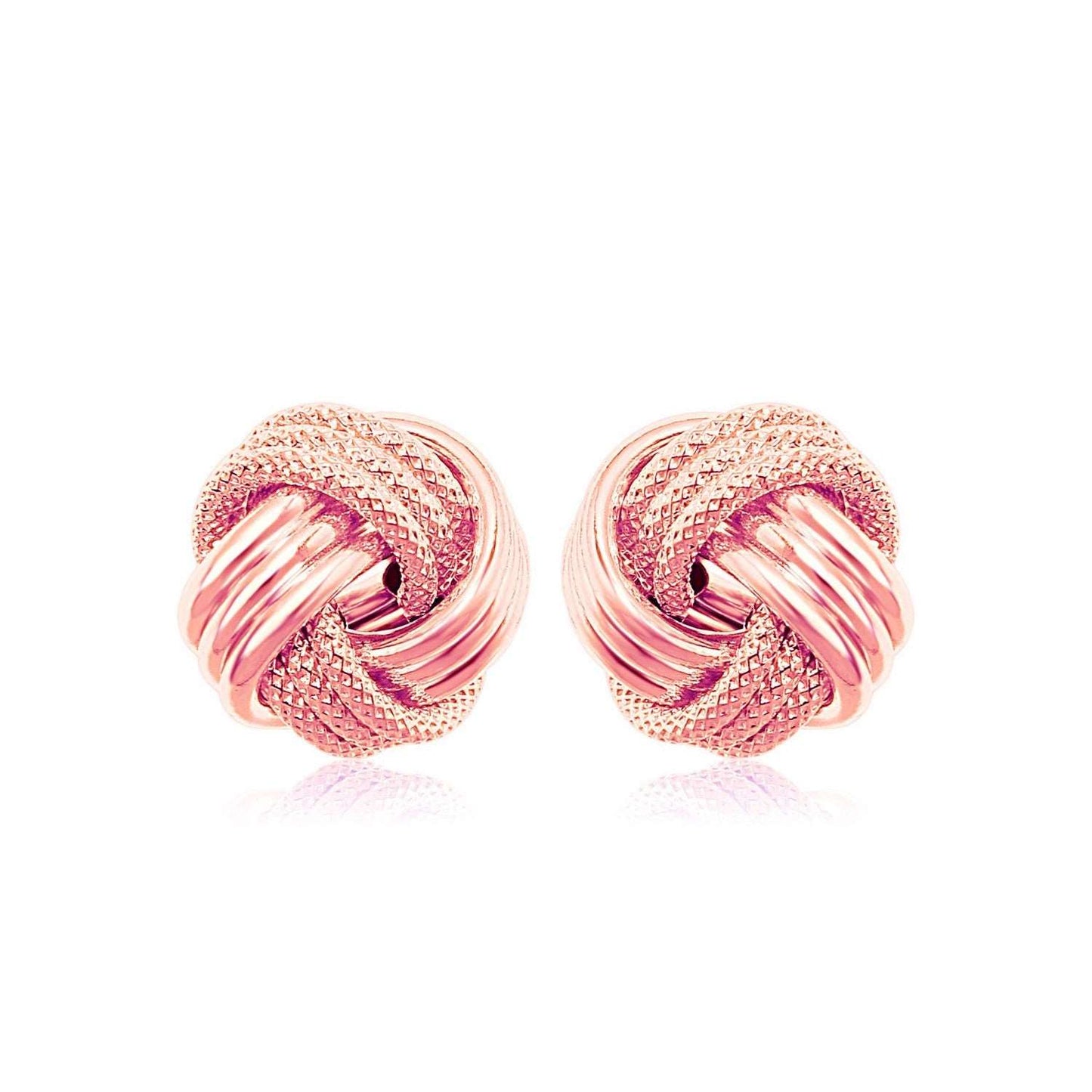 14k Rose Gold Love Knot with Ridge Texture Earrings