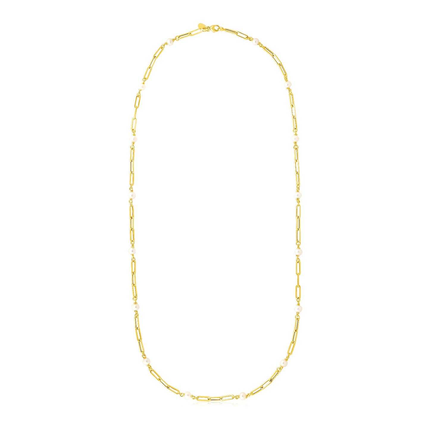 14k Yellow Gold Paperclip Chain and Pearl Necklace
